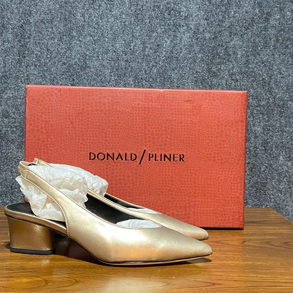 Donald Pliner Gema 74 Bronze Matte Metallic Foil Slingback Block Heels Mules 6.5